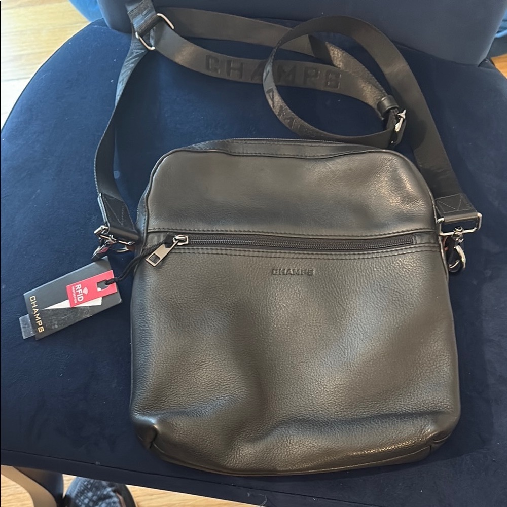 Champs Black Crossbody Bag With Adjustable Straps Onyx Leather Crossbody Bag